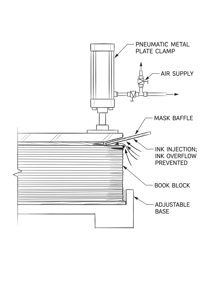 Schematic diagram of a book block held by a clamp Schematic diagram of a book block held by a clamp